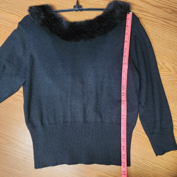 IRKA BY SSG Black LowBack Cashmere Blend Sweater Faux Fur Sz L - Picture 5 of 6